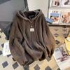 Moletom com Capuz Estilo Japonês Tricô Espesso para Mulheres no Outono e Inverno Solto Macio Encerado Estilo Preguiçoso Cordão Top de Tricô