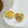 Pendientes Europeos y Americanos Transfronterizos de Oro de 18 Quilates en Forma de Corazón Pendientes de Flores de Moda Corazón Completo de Diamante Pendientes de Diseño Nicho de Lujo Ligero