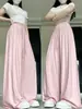 Pantalones rosas de pierna ancha de tiro alto para mujer, nuevo modelo otoño 2026, pantalones casuales holgados y relajados con un efecto de caída adelgazante