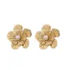Pendientes de Perlas Incrustadas con Flores de Doble Capa Transfronterizos Europeos y Americanos, Moda de Gama Alta y Elegantes, Pendientes Populares de Flor de Perla, Frescos y Dulces