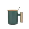 Caneca de Cerâmica com Cabo de Madeira Escandinavo Copo de Água Literário Xícara de Café e Leite Presente para Evento de Feriado Caixa de Presente com Logo