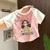 Camiseta de Manga Corta para Niña 2026 Nuevo Estilo para Niños Mayores, Top de Algodón Puro Lindo de Verano para Niña con Costuras Visibles, Camiseta Básica de Corte Holgado
