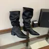 Botas de Ciclismo Plisadas Chuyuji para Mujer, Botas Martin de Caña Alta Adelgazantes para Otoño e Invierno, Botas de Moda con Tacón Grueso 2026