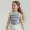 Colete Listrado Personalizável para Crianças, Camiseta Básica de Verão para Meninas, Camiseta Colorida sem Mangas, Colete 100% Algodão para Meninas
