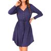 Ropa de Mujer Europea y Americana 2021 Wish Amazon Ebay Popular Color Puro Cuello en V Moda Manga Larga Botón Cinturón Vestido