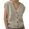 Chaleco cárdigan de cuello en V para mujer 2023 Otoño Bolsillo Sin mangas Manga corta Suéter Pulóver Top Estilo artístico Cuello en V