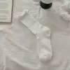 Meias Femininas de Verão Finas Estilo Desejo Puro com Babados Ins Simples Borda Enrolada Vazadas Cor Sólida Malha Meia-Calça Ballet Meia-Canela