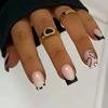 Manicura dulce y fresca de corazón negro europeo y americano, uñas postizas cuadradas europeas de longitud media, piezas de manicura para el día de San Valentín, 24 piezas