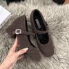 Sapatos Mary Jane de Salto Grosso Peludos Versáteis Lindo e Fashion para Mulheres Baixas, Novo Estilo de Sapatos Individuais para o Inverno de 2026