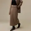 Elegante temperamento lana de yak falda midi línea A para mujer otoño nueva llegada ropa de mujer cintura alta ajustada a la cadera punto de lana falda larga
