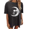 Top de manga corta con estampado de calavera Sol Luna, manga colgante vintage, ropa de verano gótica, negro, cuello redondo