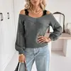 Suéter tejido de manga larga para mujer, nuevo de otoño e invierno 2026, con retazos vintage, tiras de encaje, hombros descubiertos, cuello en V, transfronterizo europeo y americano