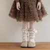 Calcetines para Niña Xue Shang Mian Cubre Tobillo Dobladillo Enrollado Lazo Encaje Volante Calcetines Otoño Invierno Espesos Cálidos Calcetines para Pantorrilla de Bebé Niña
