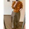 Suéter jacquard com padrão de coração estilo coreano para mulheres, jaqueta cardigã de outono com zíper duplo e gola redonda, modelagem solta