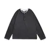 Sudadera de punto básica moderna retro japonesa con cuello redondo para hombre, camisa base lisa con cuello Henley 2652