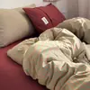 ¡Alto Valor Estético! Juego de Cuatro Piezas de Algodón 100% Teñido en Hilo Lavado Estilo Ins, Juego de Tres Piezas de Sábana Plana y Sábana Ajustable de Algodón Puro Ropa de Cama