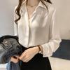 Nueva Llegada Camisa Blanca de Chifón para Estudiante Combinable Estilo Coreano de Manga Larga Holgada Estilo Coreano Talla Grande Camisa Top