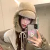 Sombrero Estilo Coreano Acolchado de Cachemira con Protección para las Orejas Estilo Lei Feng para Mujeres con Circunferencia de Cabeza Grande en Invierno, Protección contra el Frío al Aire Libre y Cálido Sombrero con Protección de Felpa para las Orejas