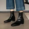 Botas elásticas de estilo retro ajustadas versátiles para otoño e invierno tacón grueso suela blanda botas de moda marrones comercio exterior transfronterizo puntera cuadrada botas Martin