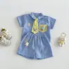Estilo Novo de Verão Dianxi para Bebês e Crianças Pequenas Simples Xadrez Desenho Animado Gravata Manga Curta Conjunto Camisa e Shorts de Bebê Conjunto de Duas Peças