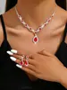 Moderna Joyería Europea y Americana Nueva Conjunto de Collar Pendientes Pulsera Anillo de Piedra Preciosa de Cristal de Gama Alta para Mujer