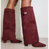 Botas de mujer de comercio exterior transfronterizas con punta fina, caña ancha, hebilla metálica recta, botas de media caña, talla grande, tacón grueso, botas de mujer estilo pantalón
