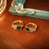 Pendientes Estilo Palacio Esmeralda Estilo Europeo y Americano Chapado en Cobre Oro Real de 18K Zirconia Pendientes Geométricos Pendientes Estilo Ins de Alta Gama