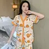 Pijamas de algodón para mujer más vendidos de Wal-Mart de Indonesia y Tailandia, conjunto de kimono de verano con cuello corto, manga corta y pantalones largos con estampado de dibujos animados, directo del fabricante