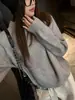Casaco-suéter de gola redonda outono e inverno para mulheres, estilo coreano novo, de alta qualidade, cor sólida, simples, modelagem solta, tricô grosso e adequado como peça básica
