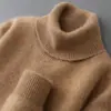 Suéter 100% Lana Pura para Hombre Cuello Alto Engrosado Color Sólido Suéter Casual de Negocios Holgado Jersey Camiseta de Punto para Base