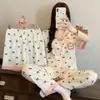 Yunduo Algodón Nuevo Lindo Pijama para Mujer 2026 Verano Delgado Manga Corta Conjunto de Tres Piezas Dibujos Animados Pony Ropa de Casa Disparo Real