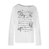 Camiseta Feminina de Manga Longa com Letras Estilo Americano, Garota Picante, Uma Manga Só, Design de Verão, Top Decotado Ombro a Ombro Slim Fit, Saída de Praia Casual com Proteção Solar