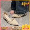 Sapatos de Festa Estilo Fada 2025 Delicados Femininos de Tela Europeus Bico Fino Sapatos de Salto Alto Franceses Vermelhos Novo Estilo Inspirado em Chanel