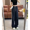 Pantalones de pierna ancha a rayas retro americanos para mujer, nuevo estilo verano 2026, de cintura alta, adelgazantes, holgados, pantalones deportivos casuales