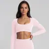 Roupa de Yoga Personalizada Slim Fit Manga Longa Toque Nude Top Esportivo para Corrida Camiseta de Manga Longa Fitness Justa de Secagem Rápida