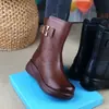 Botas de Piel Suave Suela Suave Felpa Invierno Cálido Suela de Plataforma Antideslizante Botas de Media Pantorrilla para Mujer Zapatos de Algodón del Noreste Moda para Mamá