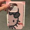 Capa de Celular Hello Kitty Maçã 16PROMAX com Bolinhas Polares Pretas para iPhone15 Silicone 14 Padrão Lichia 13 Padrão Couro 12