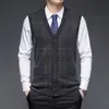 Chaleco de lana para hombre de otoño transfronterizo, chaleco de punto casual de color liso con cuello en V, elegante y sencillo