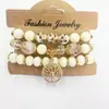 Pulseiras Personalizadas de 3 Camadas, Pulseiras Elásticas Coloridas com Contas de Vidro de Toque Fresco, Contas de Cerâmica, Joias de Mão Clássicas