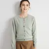 Cardigan de malha elegante de cor sólida com fivela, gola redonda, afina a silhueta, para o trabalho, início do outono, suéter feminino de cashmere puro com temperamento