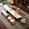 Despejar sala de estar mesa de té grande y larga con sofá estilo chino nuevo madera maciza lujo ligero estilo nuevo de alta gama mesa de té de losa de roca preparar té jefe