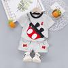 Traje de Verano para Comercio Exterior 2023 para Niños y Niñas de Cuello Redondo Manga Corta Cinturón Riñonera Pantalones Cortos para Bebé Conjunto Handsome de Dos Piezas para el Cabello