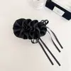 Nova Presilha de Cabelo Flor Botão com Laço Fita Estilo Coreano Elegante para Rabo de Cavalo Alto Presilha Banana Presilha Vertical Suave Versátil