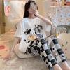 Pijamas de manga corta para mujer, traje fino de verano, ropa informal de talla grande para el hogar, primavera y otoño, novedad de 2025