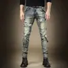 Jeans de Herramienta Lavados Retro Estilo Americano Industria Pesada para Hombre Estilo Primavera y Otoño Bordes Raspados Ajustados Pantalones Largos Casuales con Tobillo Estrecho