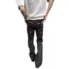 Jeans de brim cru estilo americano Cleanfit de quatro costuras, corte justo e estreito, versátil, levemente flare, com efeito fluido e emagrecedor, e design de comprimento total para homens
