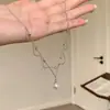 Collar Colgante de Encaje de Plata con Perlas de Doble Capa Estilo Xiaohongshu para Mujer Cadena de Clavícula de Verano Joyería Collar de Alta Gama