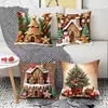Funda de Almohada Navideña Más Vendida Transfronteriza Papá Noel Impresión de Lino 2D Funda de Cojín Decorativa para Sofá del Hogar