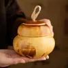 Bote de té de cerámica vintage hecho a mano en torno de alfarero, accesorio vacío para juego de té casero estilo chino, recipiente sellado a prueba de humedad