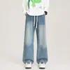 Personalizado/2026 Otoño de Moda Estilo Americano Desgastado Lavado Cordón Cintura Elástica Holgado para Hombre de Moda Versátil Jeans de Pierna Ancha